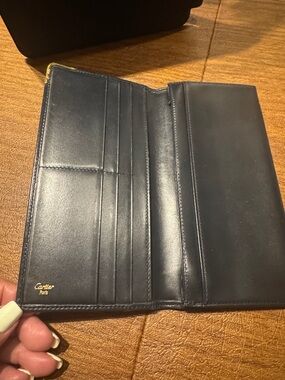 Cartier Black Leather Long Wallet with Gold Logo